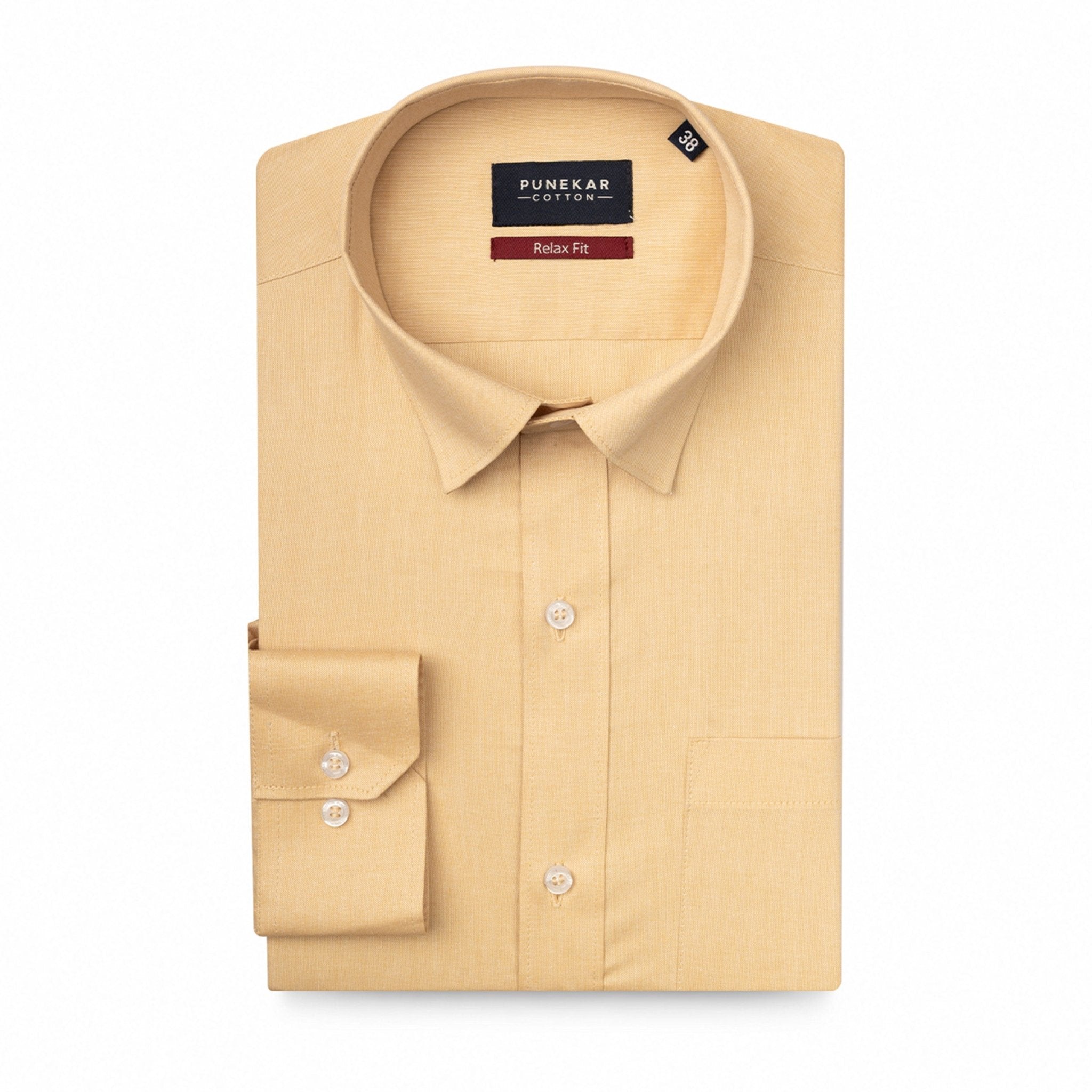Sand Yellow Colour Signature Shirt For Men - Punekar Cotton