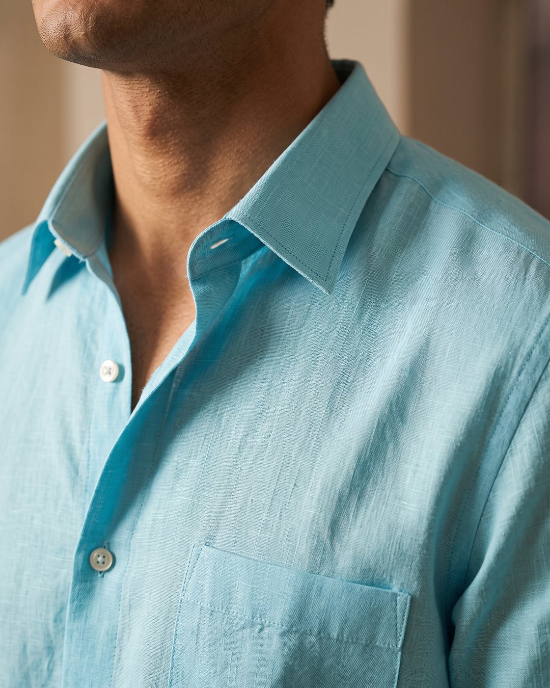Sky Blue Color 80s Lino Lyocell Shirt For Men - Punekar Cotton