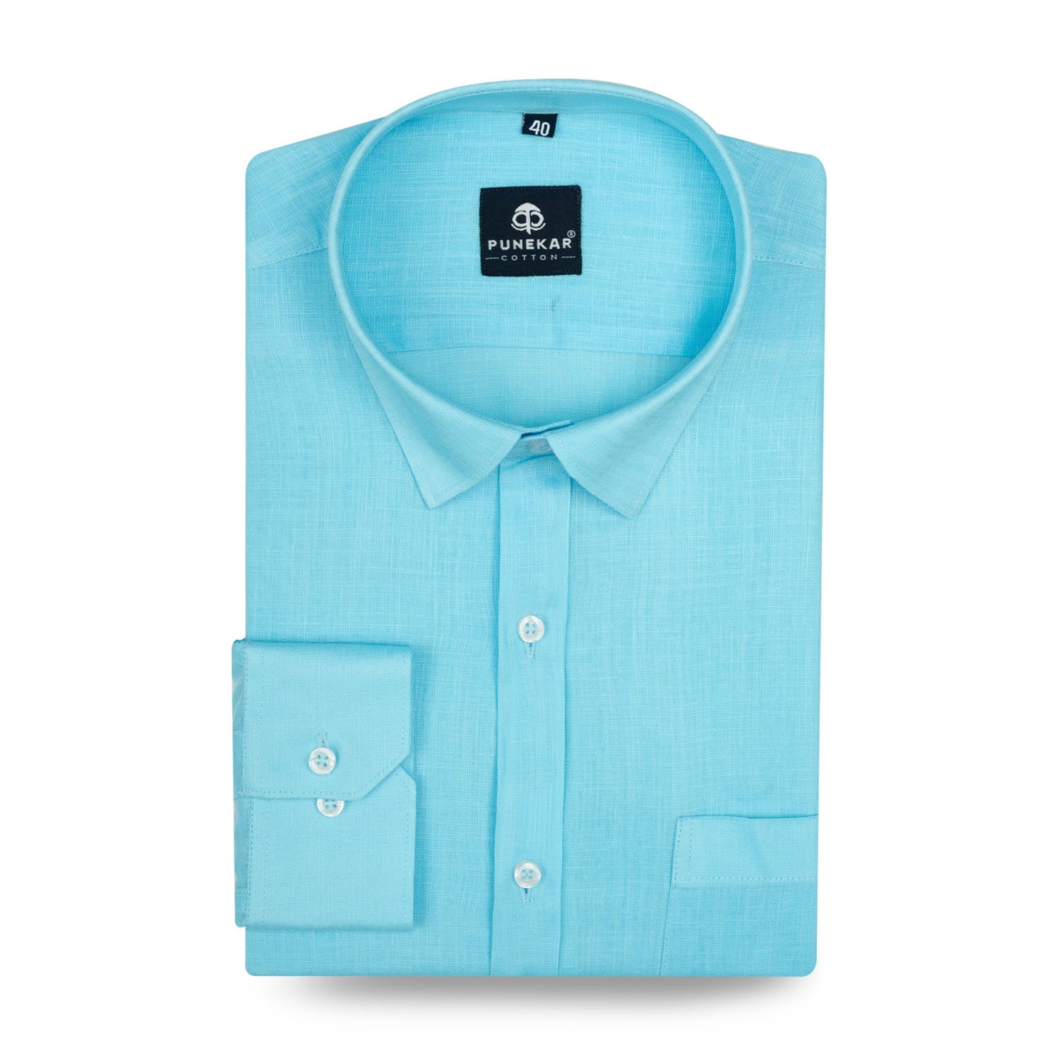 Sky Blue Color 80s Lino Lyocell Shirt For Men - Punekar Cotton