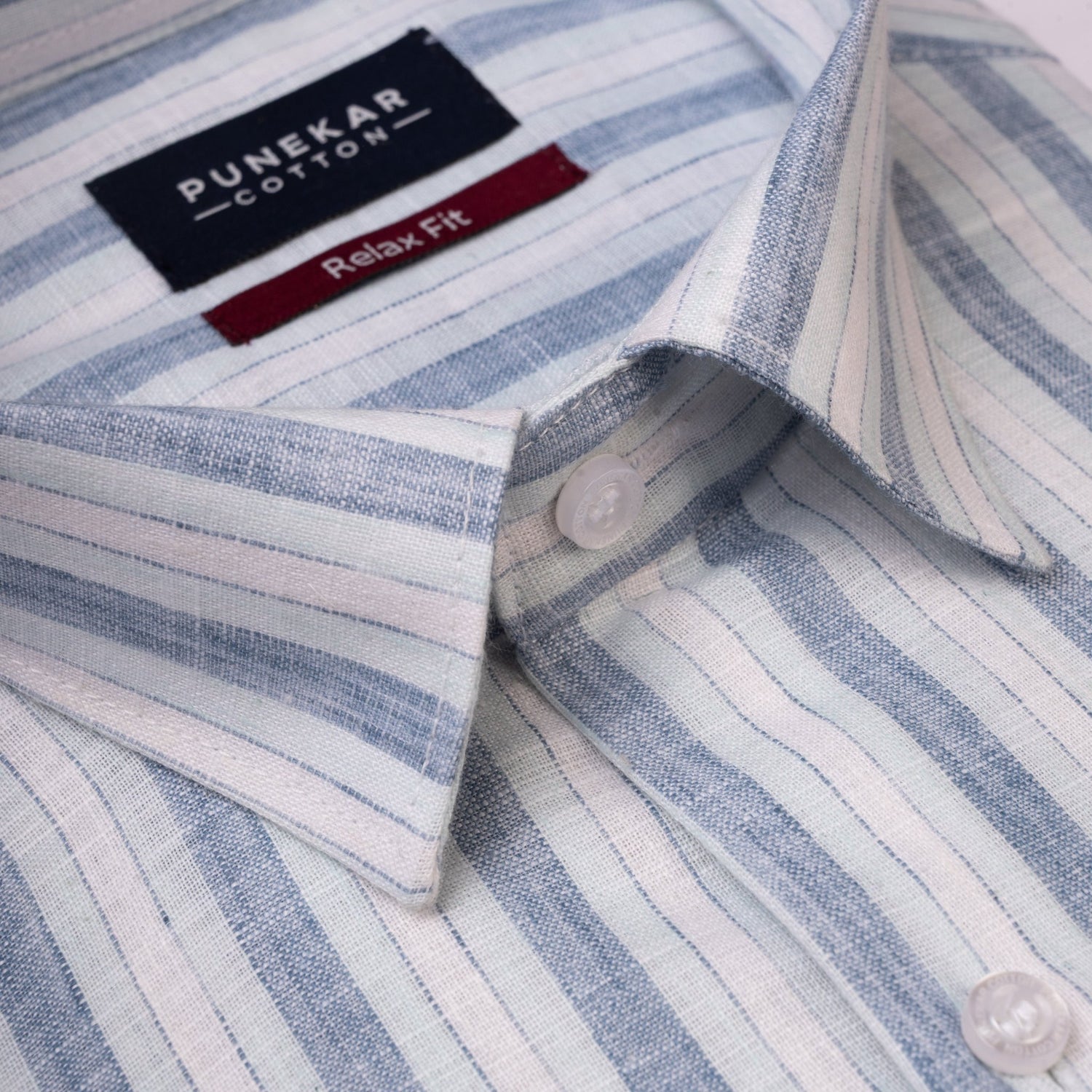 Sky Blue Colour Vertical Cotton Blend Striped Shirt For Men - Punekar Cotton