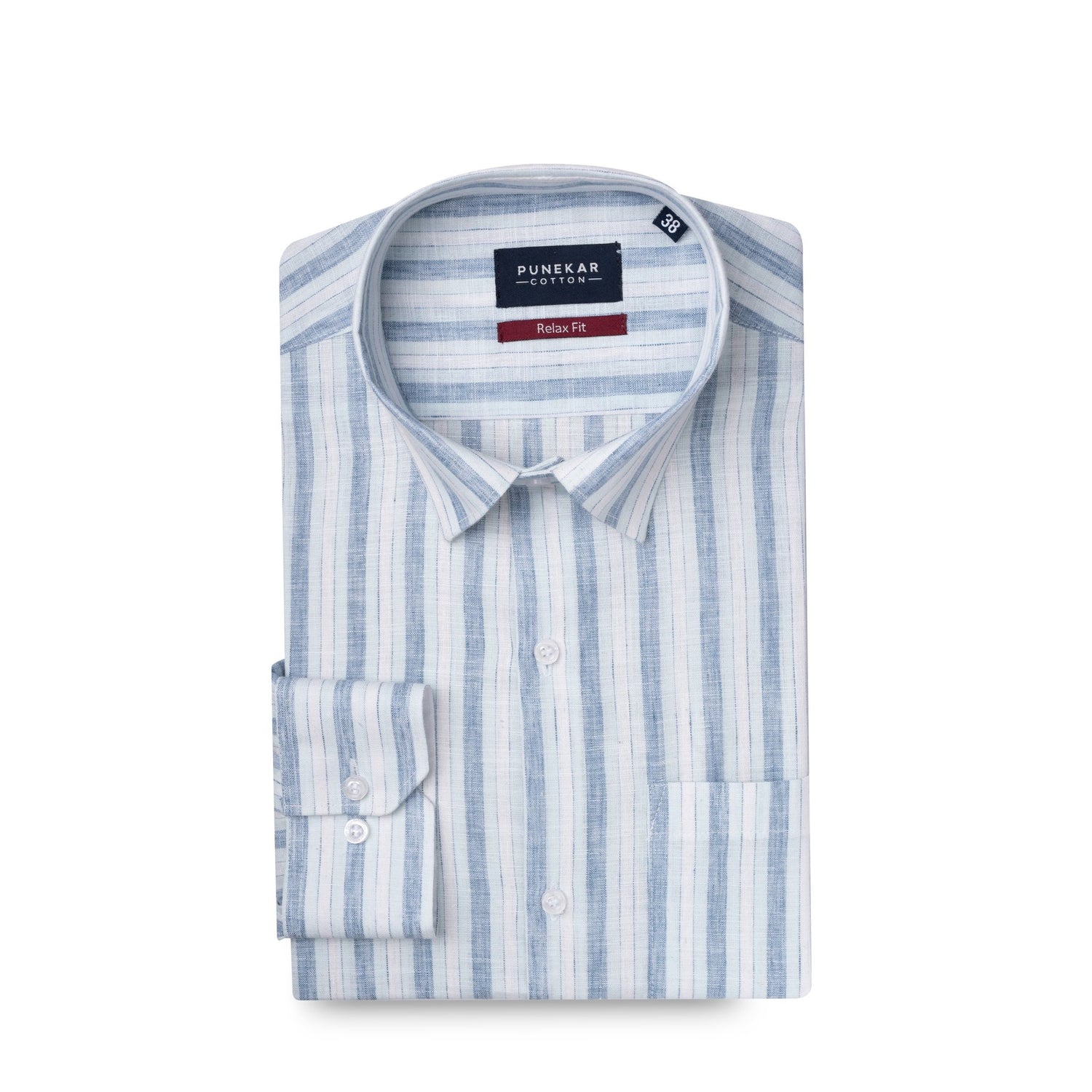 Sky Blue Colour Vertical Cotton Blend Striped Shirt For Men - Punekar Cotton