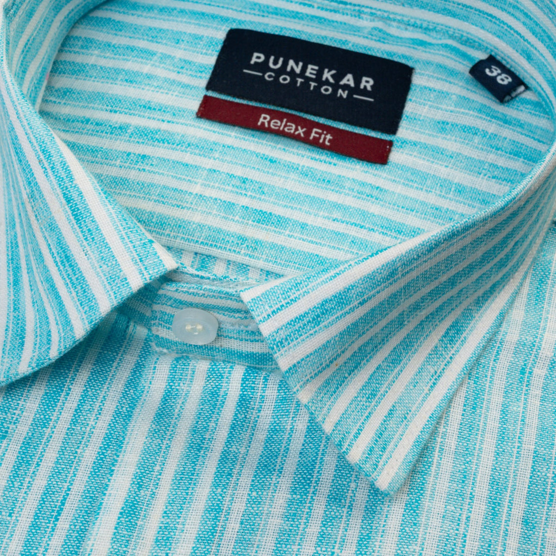 Sky Blue Striped Blend Cotton Shirt for Men - Punekar Cotton