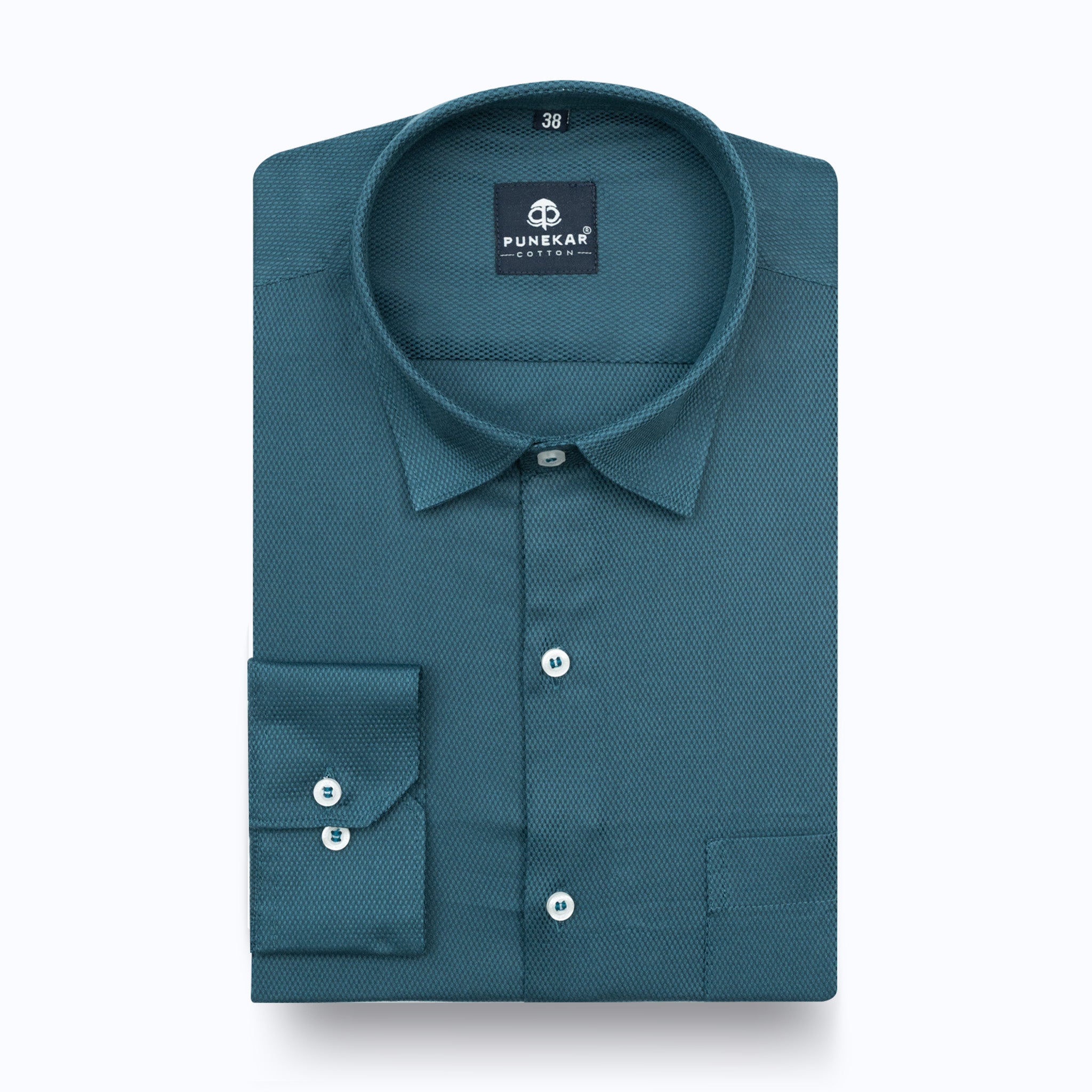 Peacock Blue Softweave Cotton Tencel Textured Shirt For Men