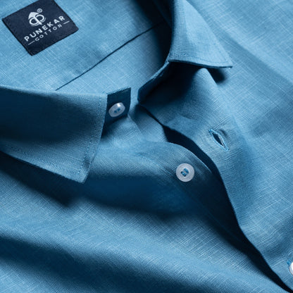 Slate Blue Color 80s Lino Lyocell Shirt For Men - Punekar Cotton