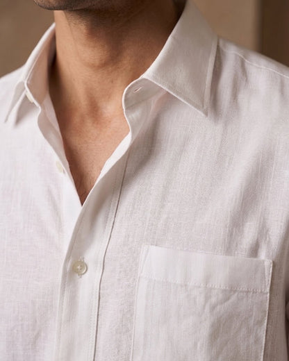White Color 80s Lino Lyocell Shirt For Men - Punekar Cotton