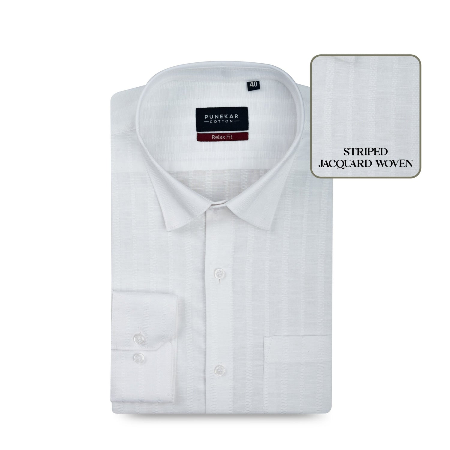 White Colour Vertical Stripe Textured Jacquard Shirt for Men - Punekar Cotton