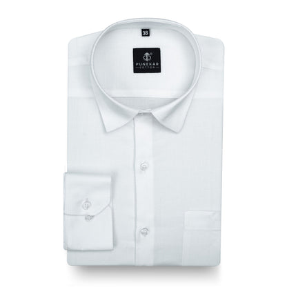 White Softweave Cotton Tencel Textured Shirt For Men