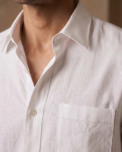 White Color 80s Lino Lyocell Shirt For Men