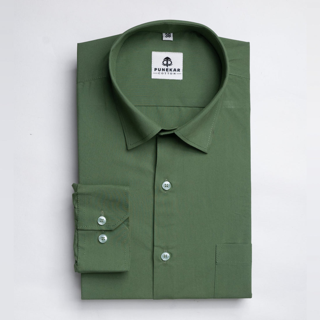 Green Color Lycra Twill Cotton Shirt For Men - Punekar Cotton