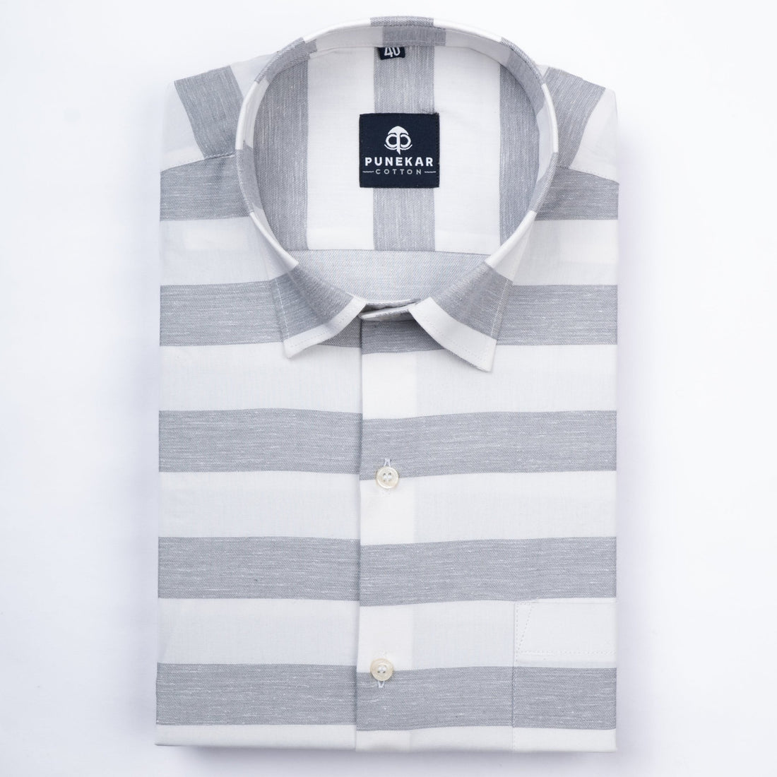 Grey Color Cotton Stripe Shirt For Men - Punekar Cotton