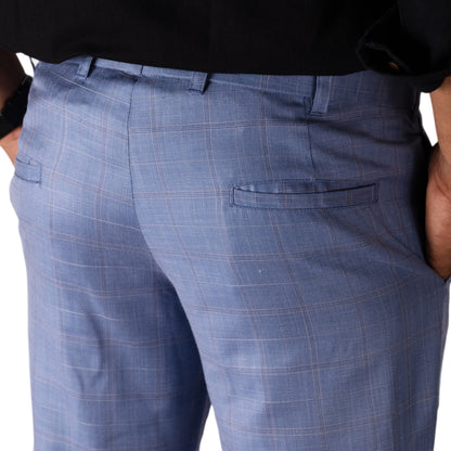 Light Blue color check blend cotton pant for men - Punekar Cotton