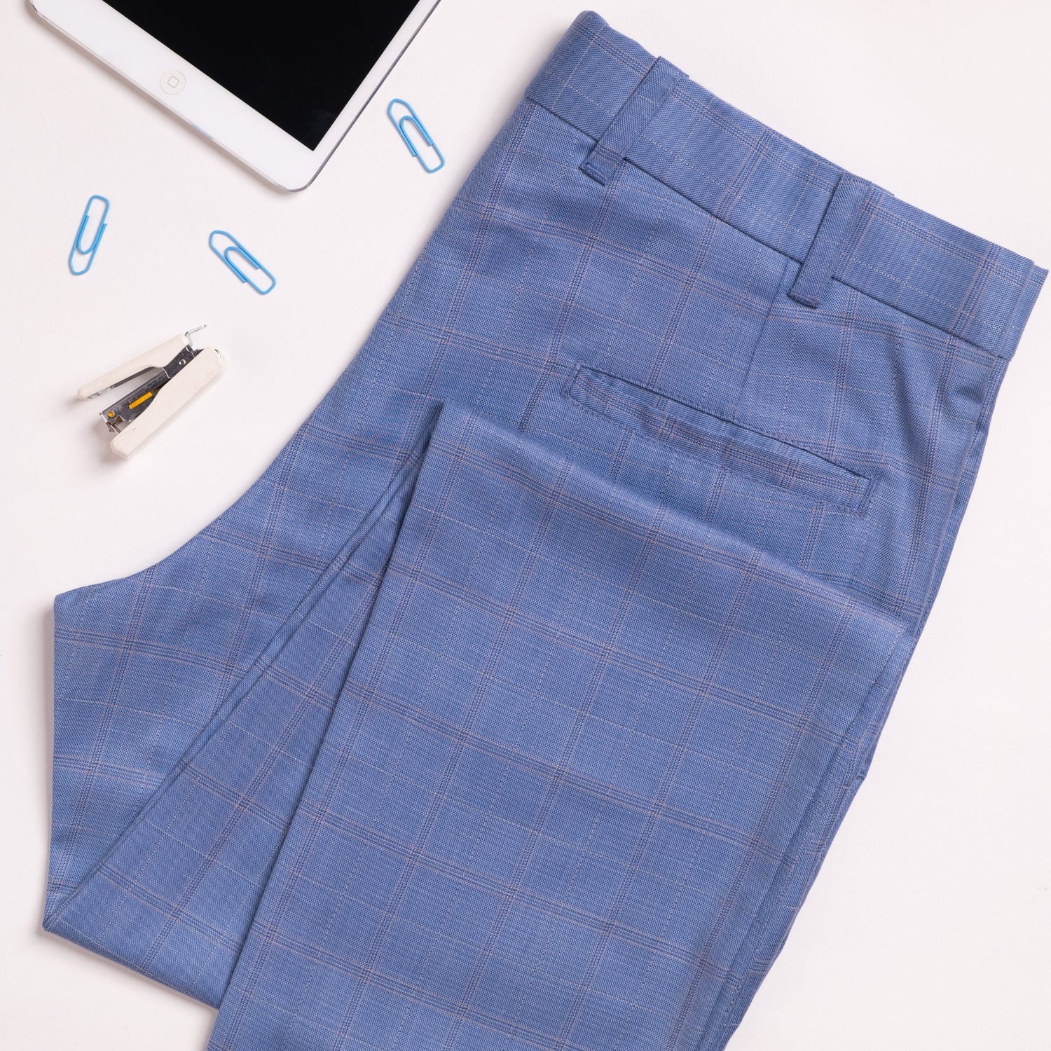 Light Blue color check blend cotton pant for men - Punekar Cotton