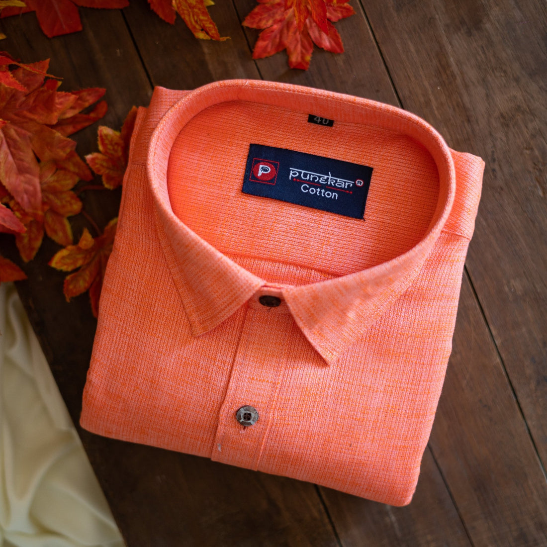 Light Orange Color Combed Cotton Shirts For Men - Punekar Cotton