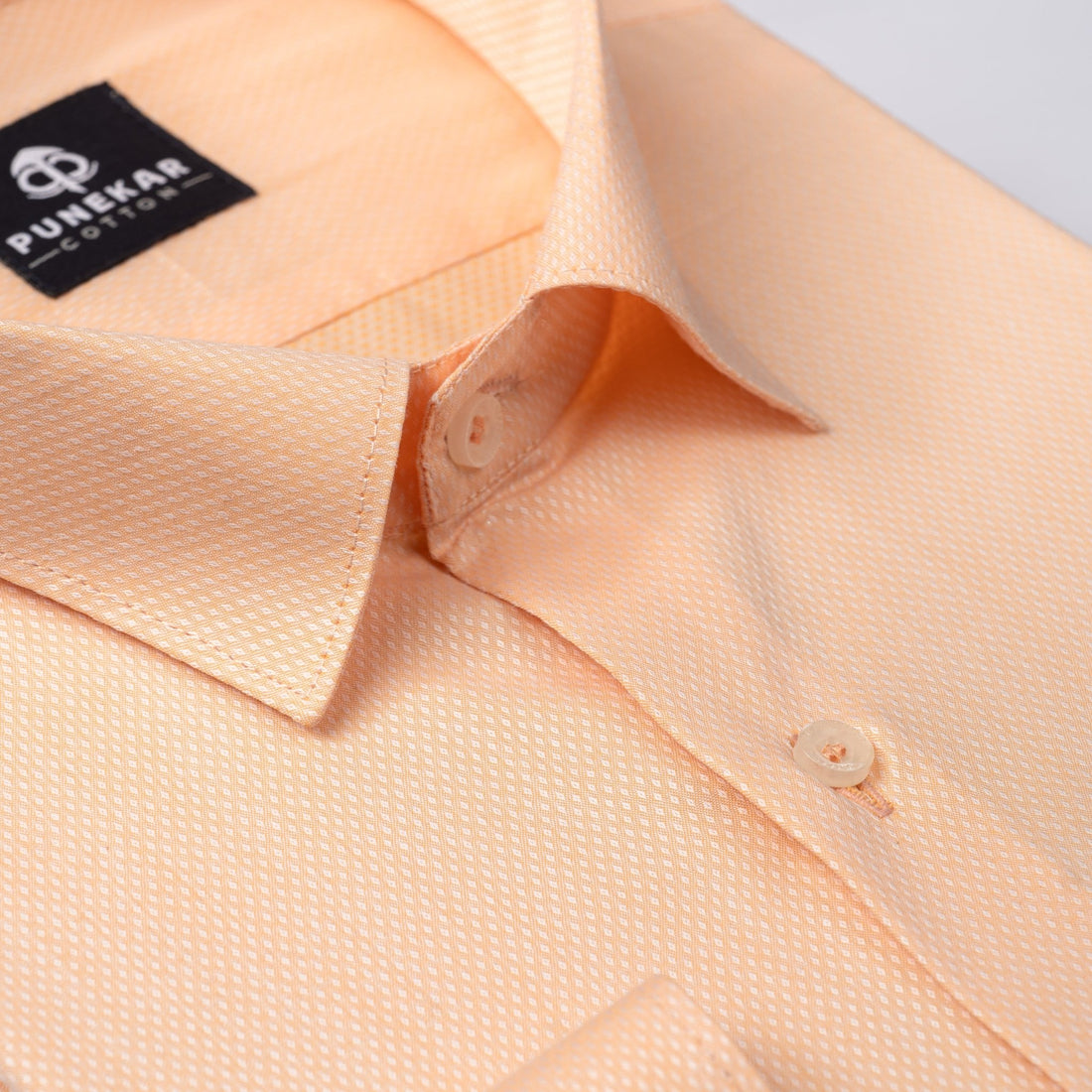 Light Orange Color Dotted Dobby Cotton Shirt For Men - Punekar Cotton