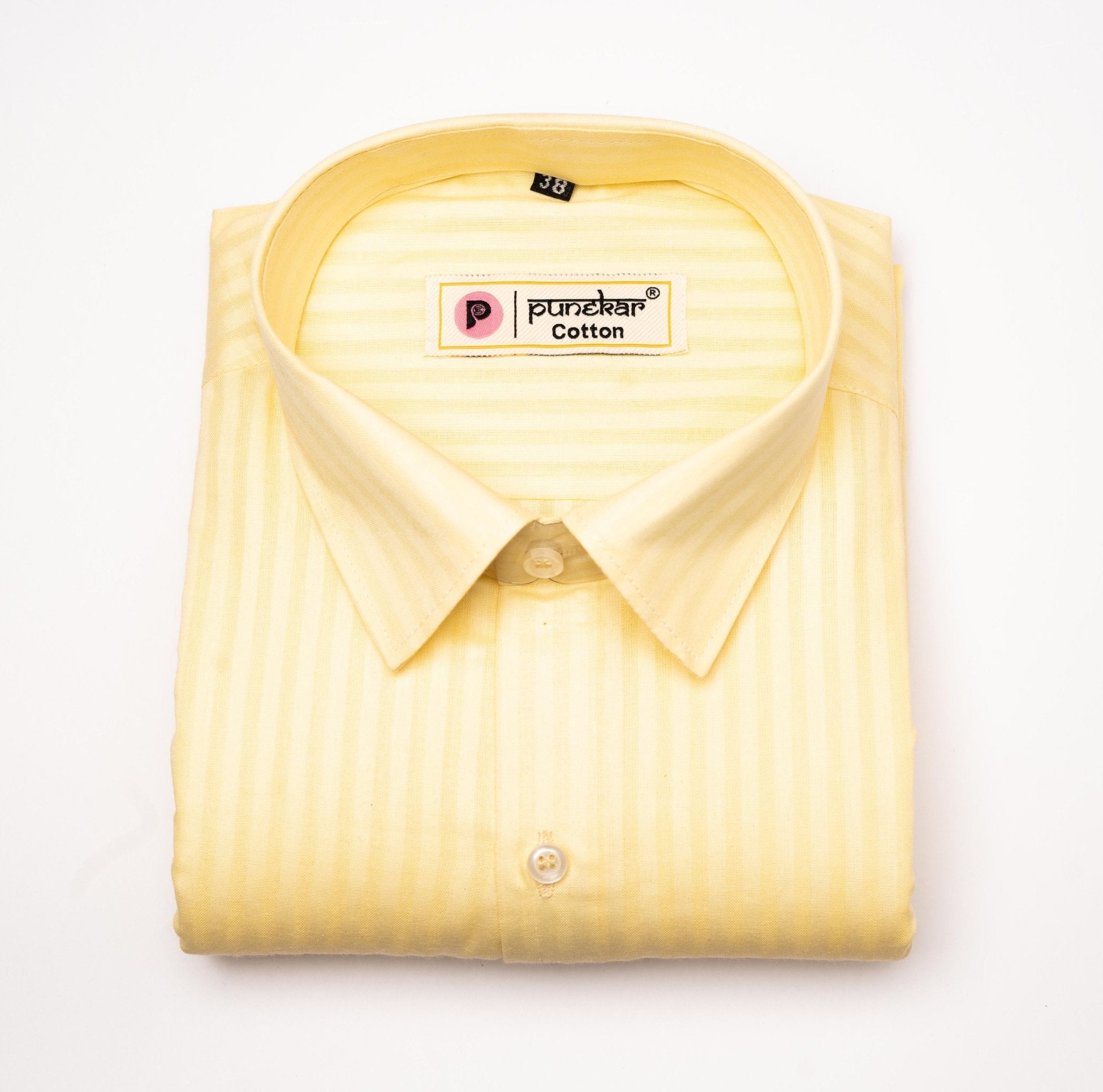 Light Yellow Color vertical Cotton stripe Shirt For Men - Punekar Cotton