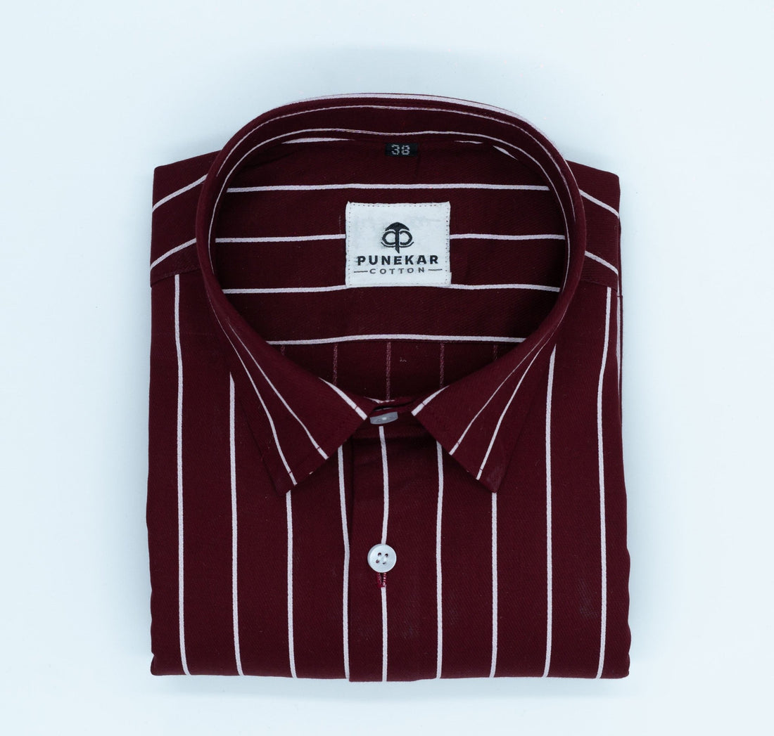 Maroon Color Pure Cotton Lining Shirt For Men - Punekar Cotton