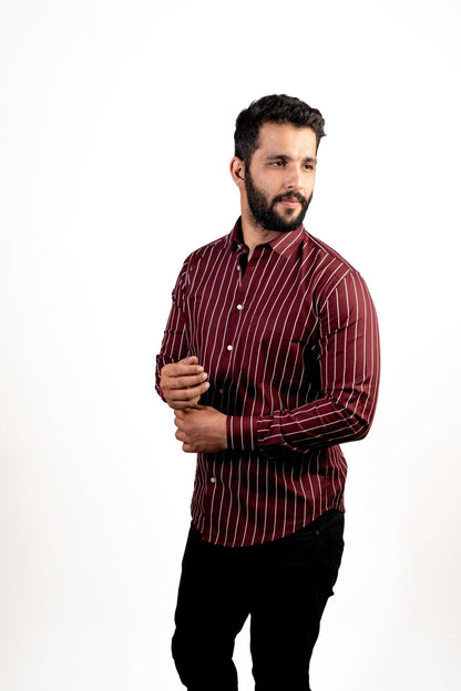 Maroon Color Pure Cotton Lining Shirt For Men - Punekar Cotton