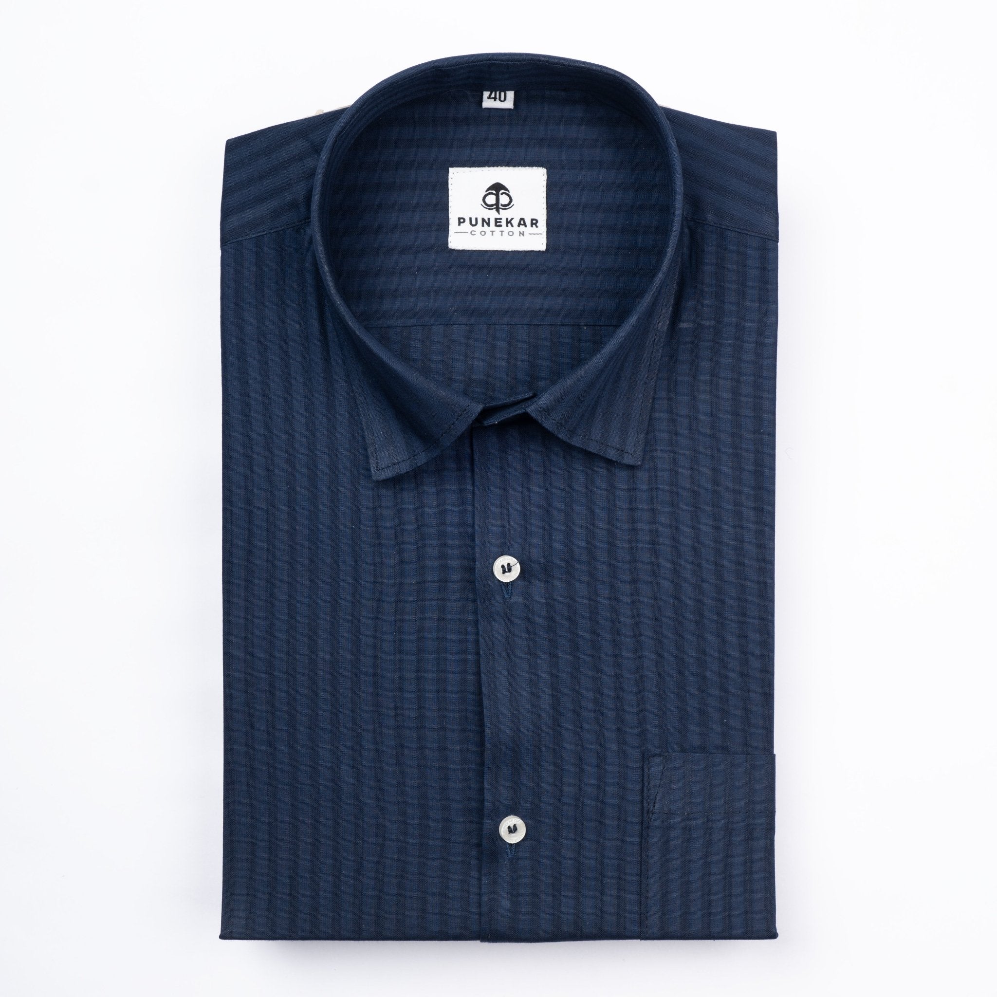 Navy Blue Color vertical Cotton stripe Shirt For Men - Punekar Cotton