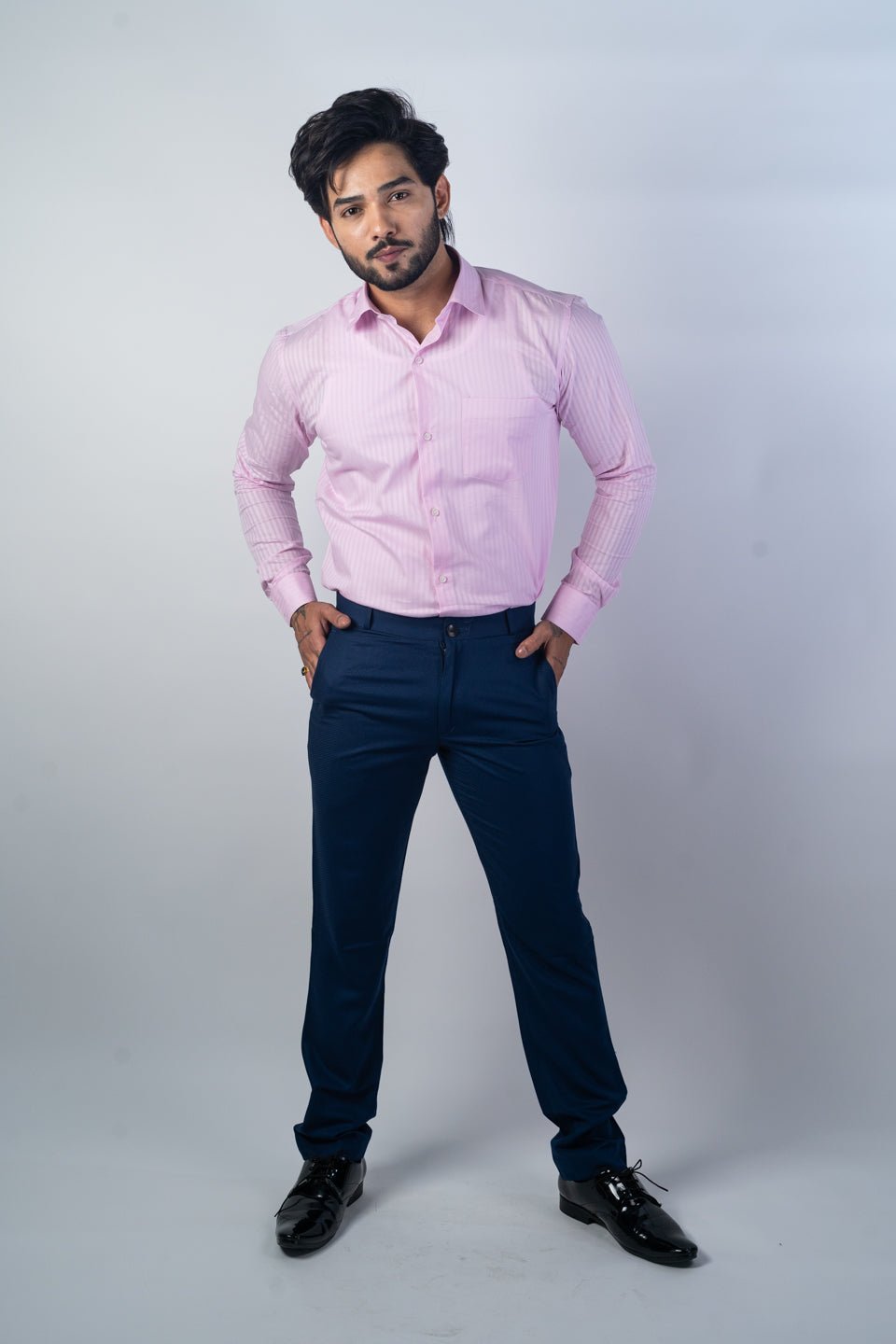 Pink Color vertical Cotton stripe Shirt For Men - Punekar Cotton