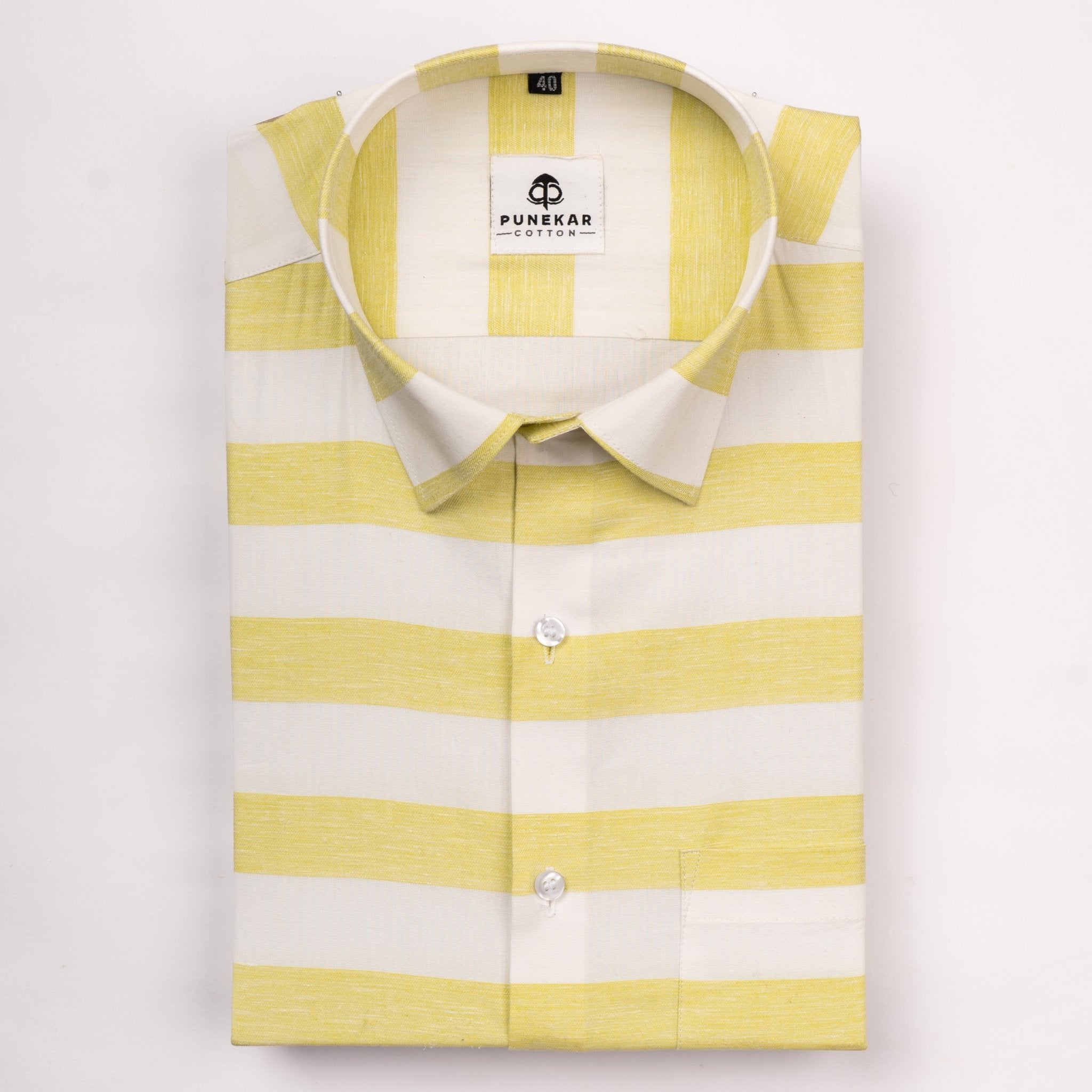 Pista Green Color Cotton Stripe Shirt For Men - Punekar Cotton