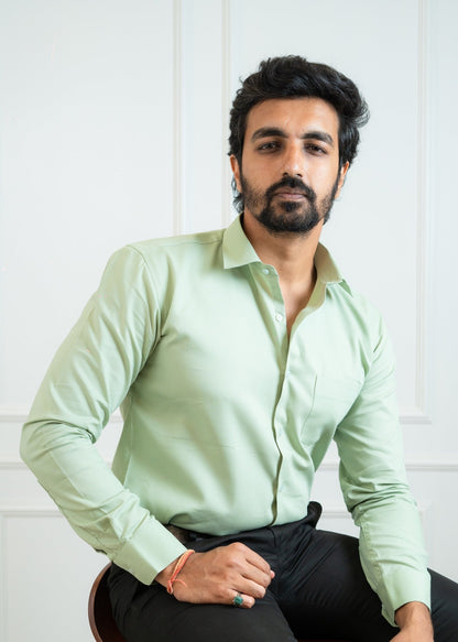 Pista Green Color Twitter Lining Blende Cotton Shirts For Men - Punekar Cotton