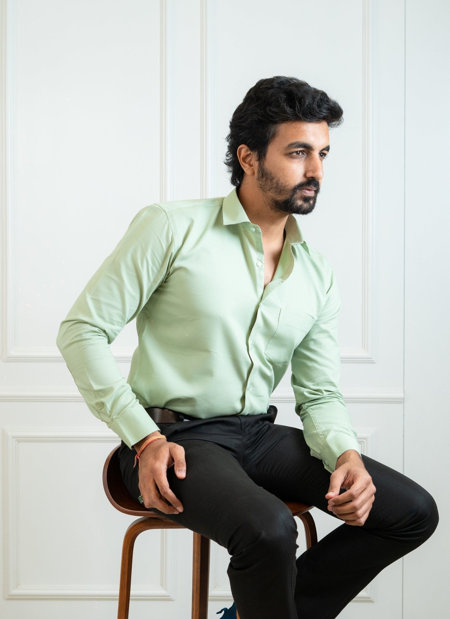 Pista Green Color Twitter Lining Blende Cotton Shirts For Men - Punekar Cotton