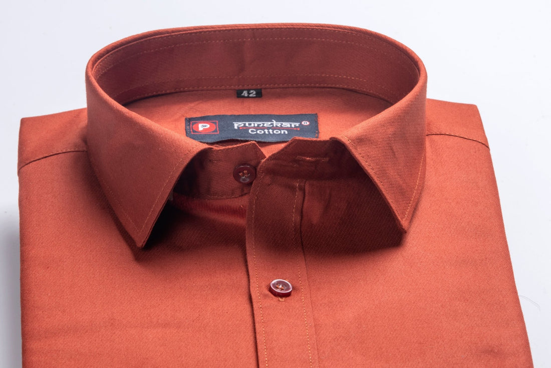 Punekar Cotton Copper Color 100% Mercerised Cotton Diagonally Woven Formal Shirt for Men&