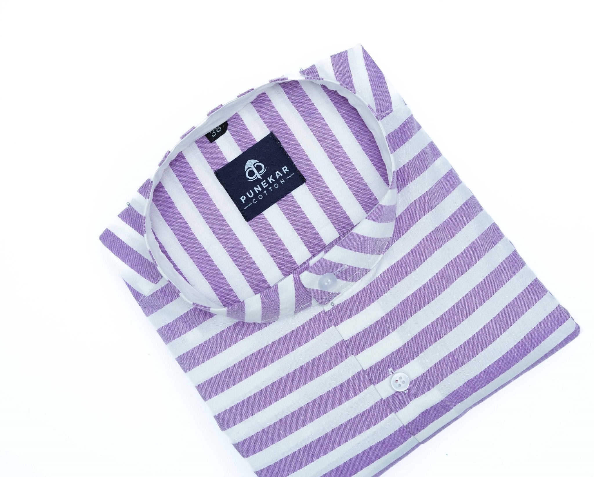 Purple Color Stand Collar Strips Shirts For Men - Punekar Cotton