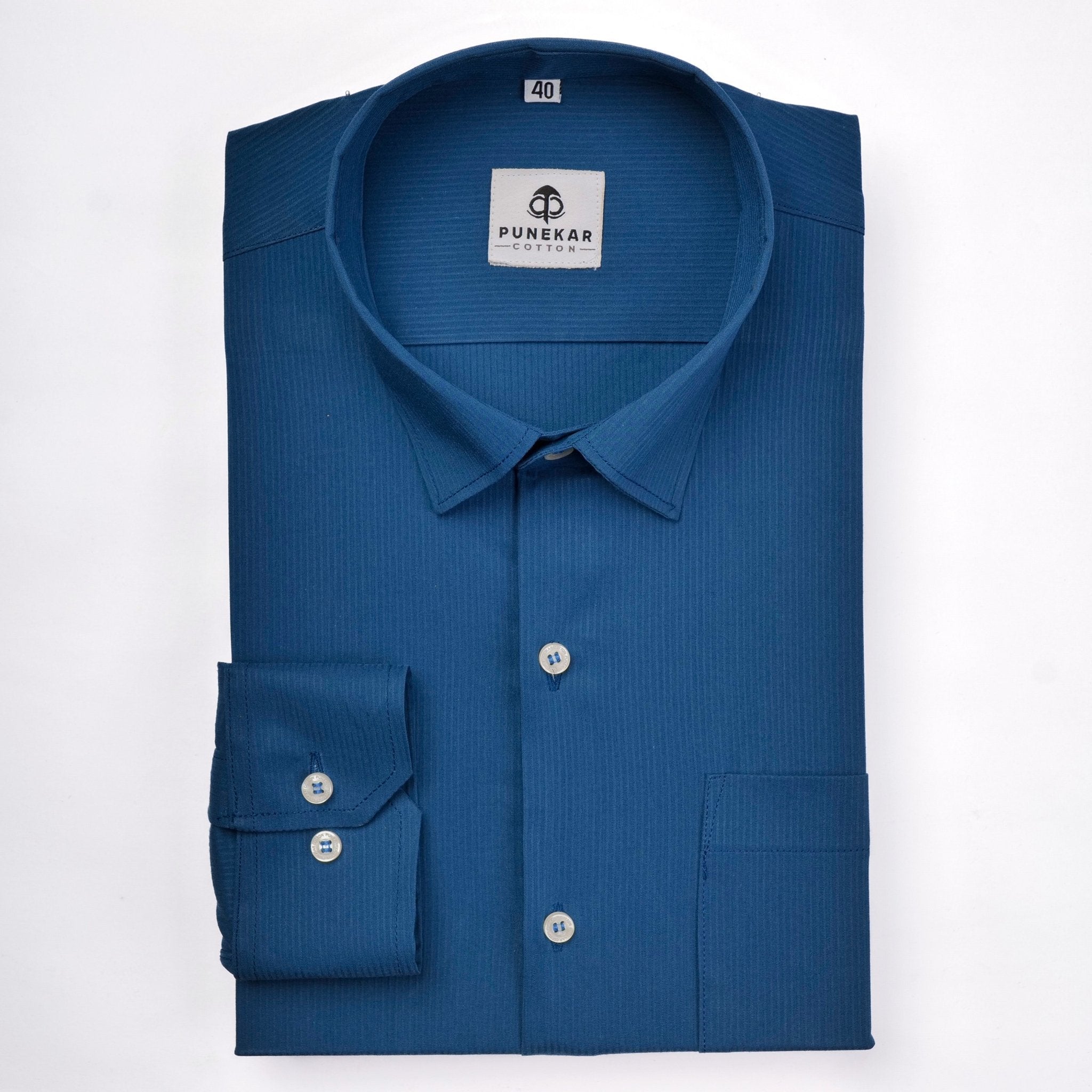 Royal Blue Color Lining Texture Lycra Cotton Shirt For Men - Punekar Cotton