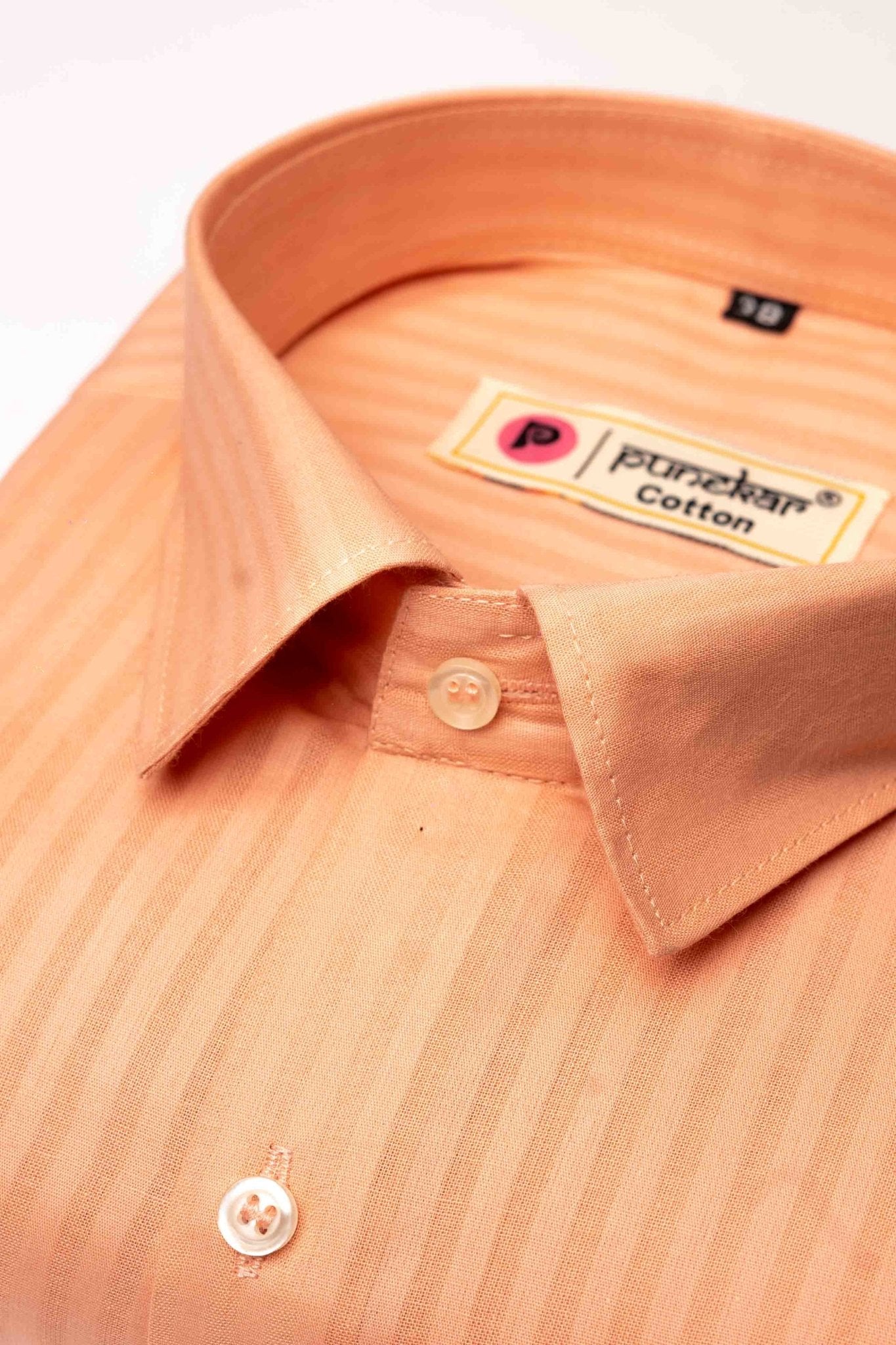 Salmon Orange Color vertical Cotton stripe Shirt For Men - Punekar Cotton