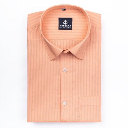 Salmon Orange Color vertical Cotton stripe Shirt For Men - Punekar Cotton