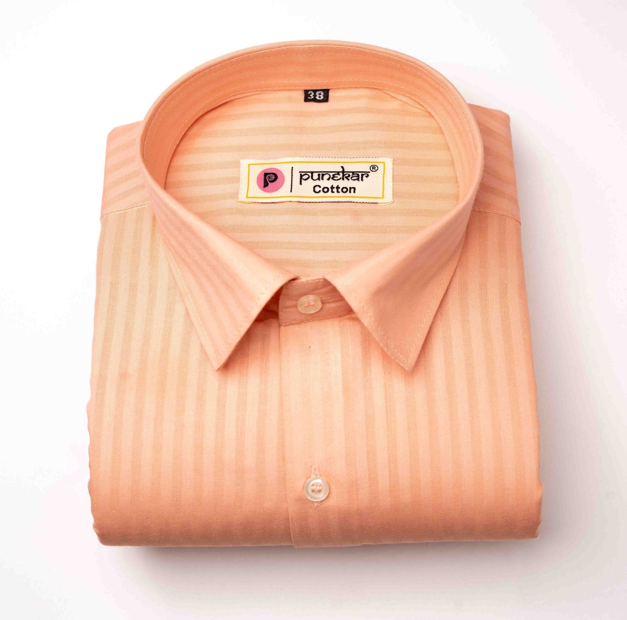 Salmon Orange Color vertical Cotton stripe Shirt For Men - Punekar Cotton