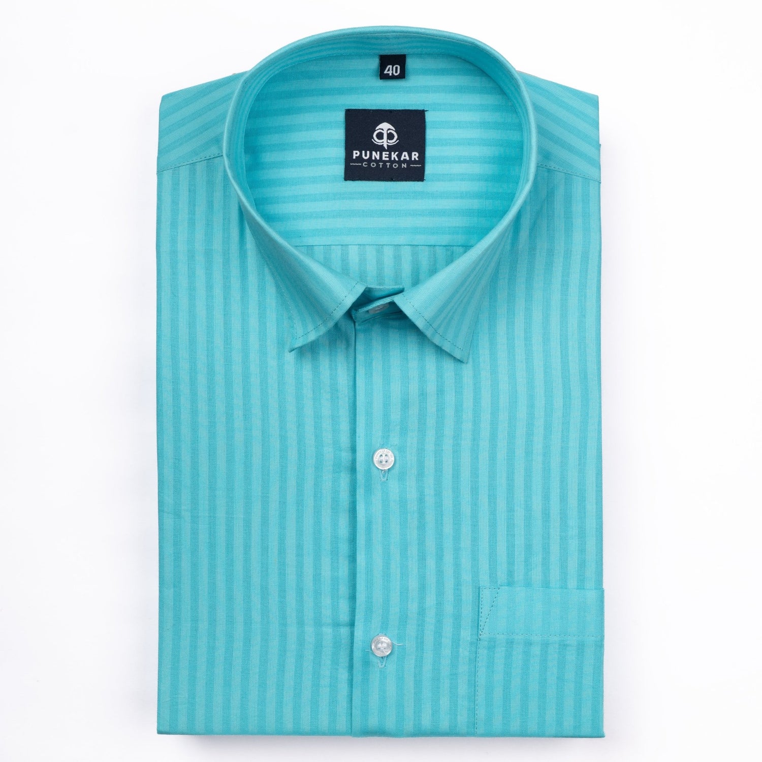 Sky Blue Color vertical Cotton stripe Shirt For Men - Punekar Cotton