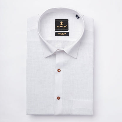 White Color Prime Linen Shirt For Men - Punekar Cotton