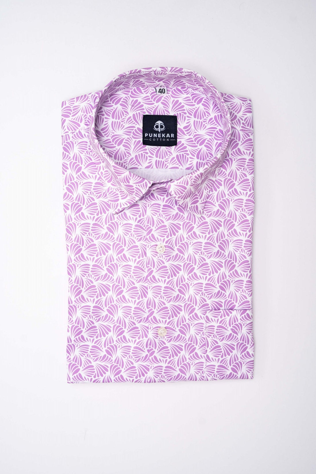 White Pink Color Leaf Printed Shirt For Men - Punekar Cotton