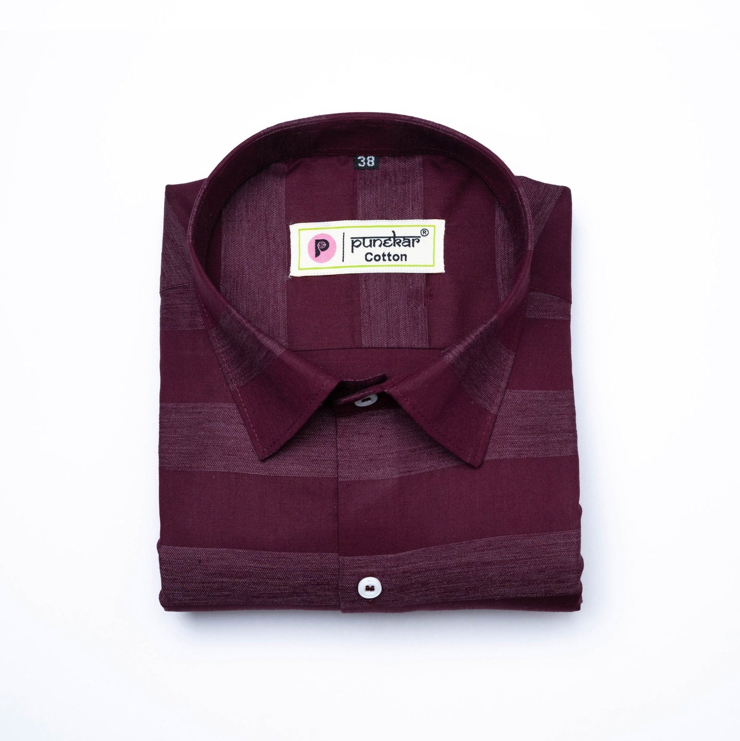 Wine Red Color Pure Cotton Stripe Shirt For Men - Punekar Cotton