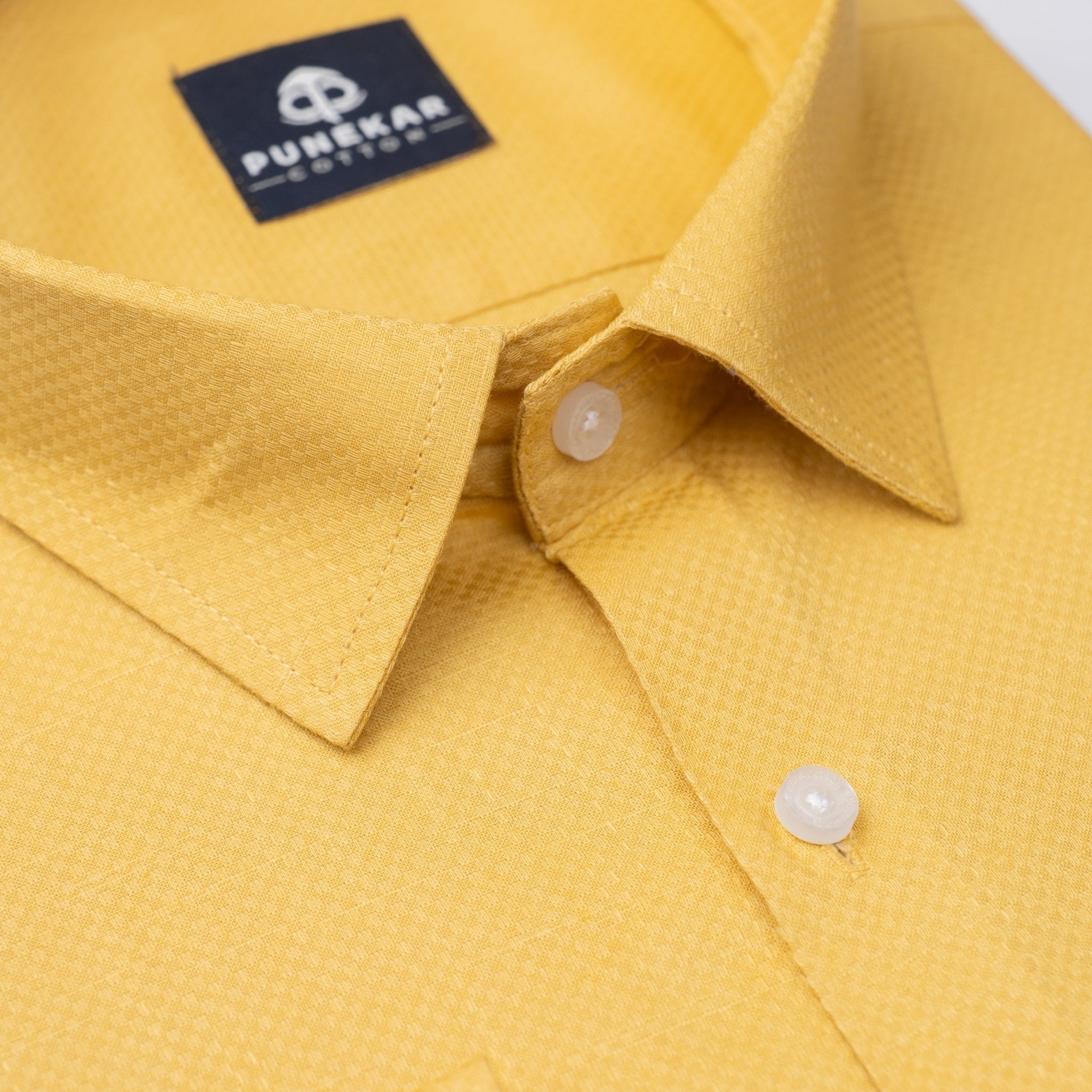 Yellow Color Dobby Cotton Shirt For Men - Punekar Cotton