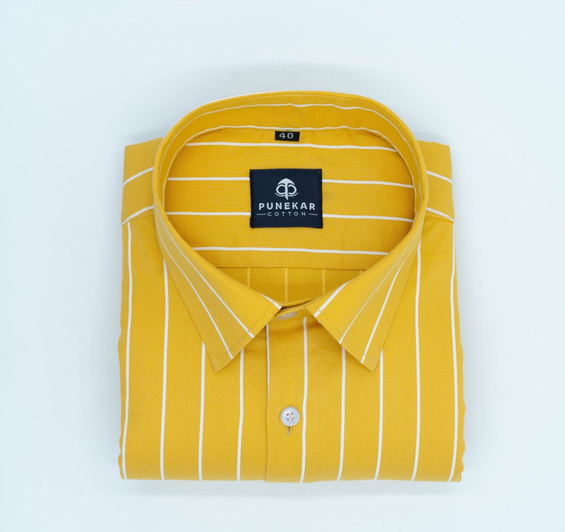 Yellow Color Pure Cotton Lining Shirt For Men - Punekar Cotton